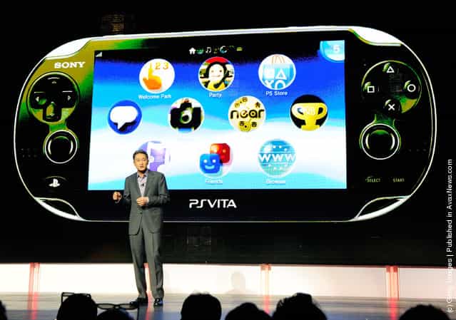 Sony Corp. Executive Deputy President Kazuo Hirai speaks about the PlayStation Vita during a Sony press event at the Las Vegas Convention Center for the 2012 International Consumer Electronics Show
