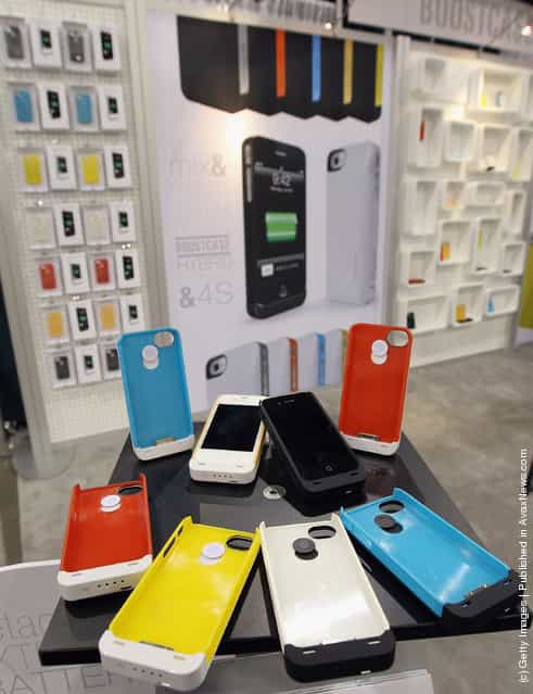 Bootcase displayed snap-on cases with extended batteries for iPhones at the 2012 International Consumer Electronics Show