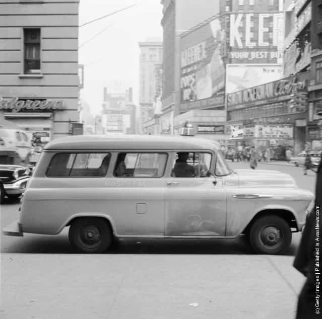 1956: A Beth David Hospital ambulance on call in Times Square
