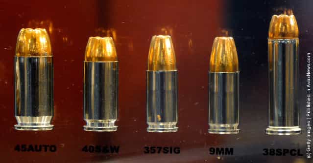 Winchester Ranger law enforcement ammunition is displayed in glass