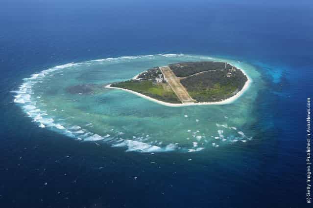 An aerial view of the island is seen on January 14, 2012 over Lady Elliot Island, Australia