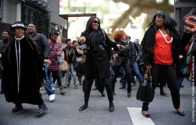 A general view of atmosphere during the NYC [Soul Train] Line Flash Mob: Hippest Trip in America in honor of Don Cornelius in Times Square