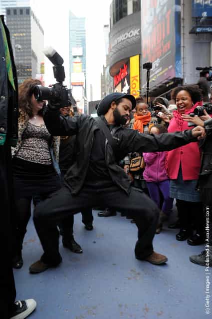 A general view of atmosphere during the NYC [Soul Train] Line Flash Mob: Hippest Trip in America in honor of Don Cornelius in Times Square