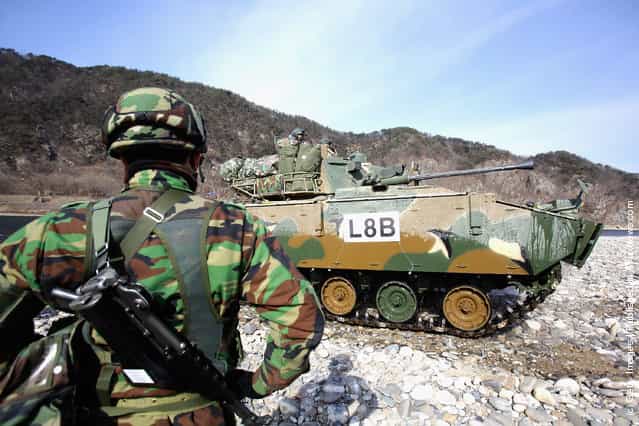 South Korean Army Operates Winter River Crossing Exercise