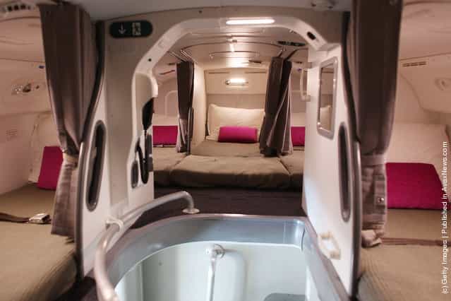 The interior of the crew sleeping quarters on the Boeing 787 Dreamliner