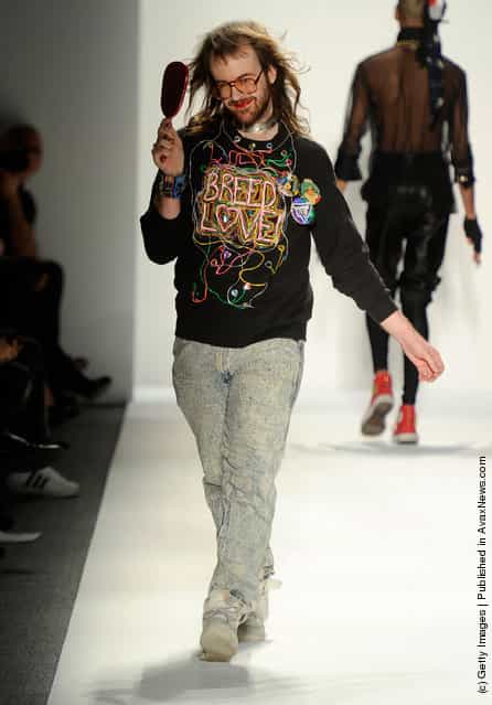 A model walks the runway at the Popluxe Fall 2012 fashion show during Mercedes-Benz Fashion Week