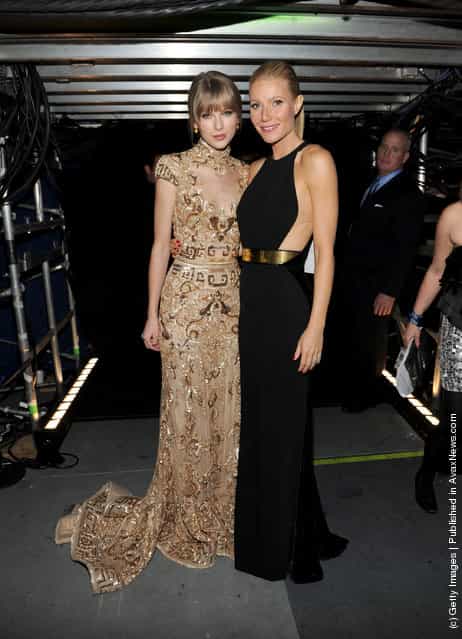 Singer Taylor Swift and actress/singer Gwyneth Paltrow backstage at the 54th Annual GRAMMY Awards held at Staples Center