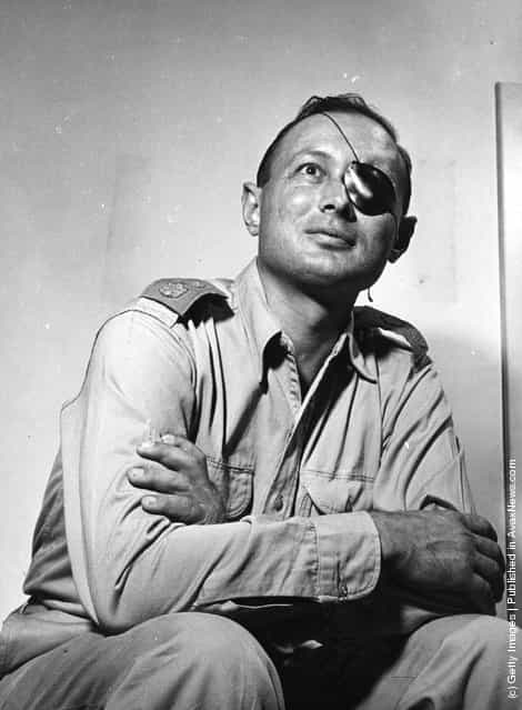circa 1950: Israeli soldier and statesman, Moshe Dayan (1915-1981), wearing his famous patch after having lost an eye in battle