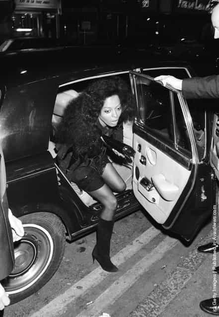 American singer Diana Ross emerges from a Rolls Royce, May 1986