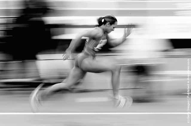 Jessica Ennis of Great Britain in action during the Aviva Grand Prix at the NIA Arena