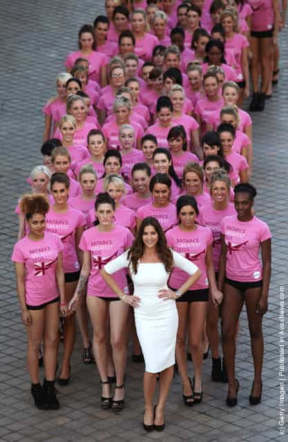 Lisa Snowdon (C) takes part in the launch of the new Veet Easywax campaign in a bid to find Britains Greatest Legs on February 23, 2012 in London