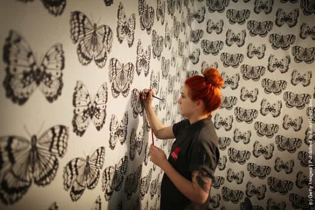 Helen Astaire colours a butterfly at The Education Space at The Affordable Art Fair on March 15, 2012 in London