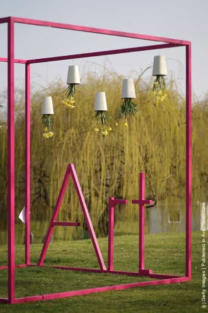 A steel sculpture greets visitors to The Affordable Art Fair on March 15, 2012 in London