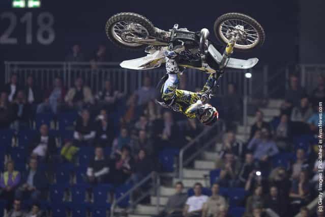 Maikel Melero races at the Night of the Jumps freestyle motocross acrobatics at O2 arena