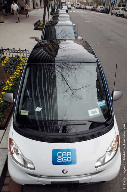 Car2go vehicles are lined up for display March 22, 2012 in Washington, DC