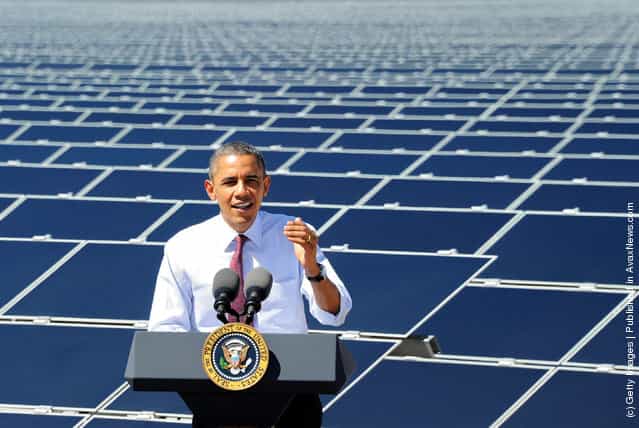 U.S. President Barack Obama speaks at Sempra U.S. Gas & Power's Copper Mountain Solar 1 facility, the largest photovoltaic solar plant in the United States