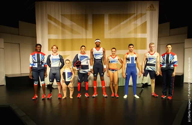 Athlete Christine Ohuruogu, Paralympian cyclist Jody Cundy, Paralympian swimmer Ellie Simmonds, BMX cyclist Shanaze Reade, Triple jumper Phillips Idowu, Heptathlon athlete Jessica Ennis, Gymnast Louis Smith, Paralympian sprinter Jonnie Peacock and Pentathlete Heather Fell on stage at the official British team kit launch for the London 2012 Olympic and Paralympic Games, designed by Stella McCartney, created by adidas and was unveiled at the Tower of London
