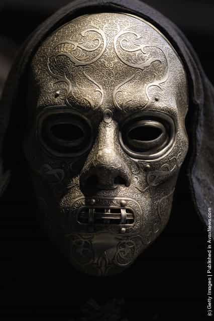 A Death Eater costume used in the Harry Potter films is displayed at the new Harry Potter Studio Tour at the Warner Brothers Leavesden Studios