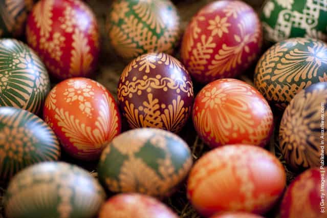 Painted an Easter egg in traditional Sorbian motives at the annual Easter egg market