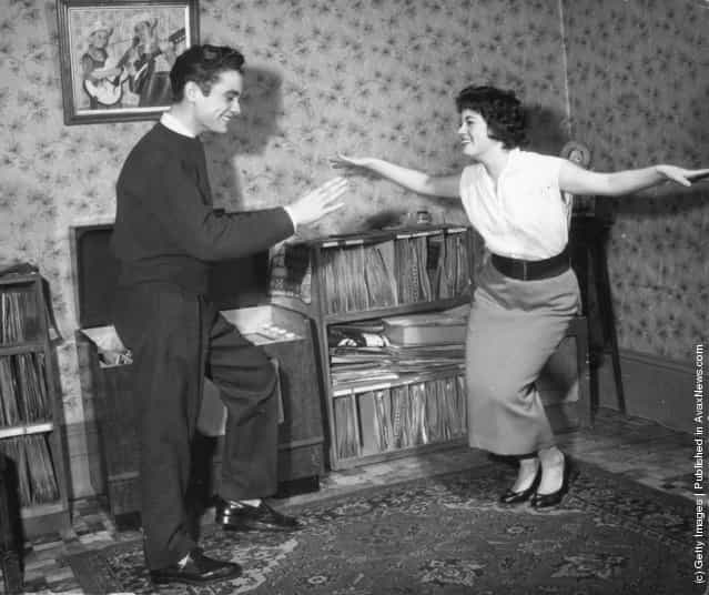 1957: Pop star Terry Wayne and his sister dancing at home in Plumstead, south London