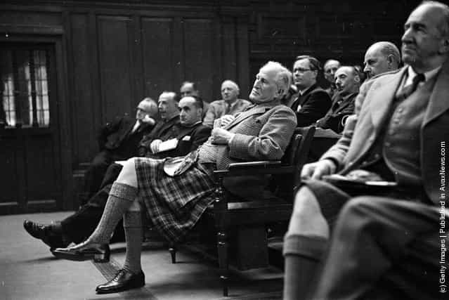1950: The Duke of Montrose attends the fourth Scottish National Assembly in Edinburgh, where the Covenanters and their supporters are campaigning for Scottish self-government