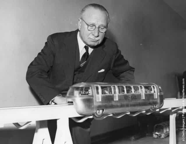 1958: Portrait of the MP and Chairman of the company formed to build the first mono-rail between London and London Airport, Sir Alfred Blossom, at his Westminster office