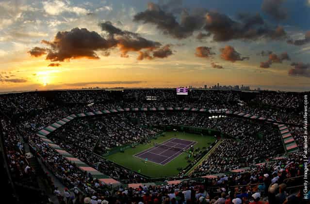 A general view of a match between Rafael Nadal of Spain and Radek Stepanek of The Czech Republic during Day 7 at Crandon Park Tennis Center at the Sony Ericsson Open in Key Biscayne, Florida
