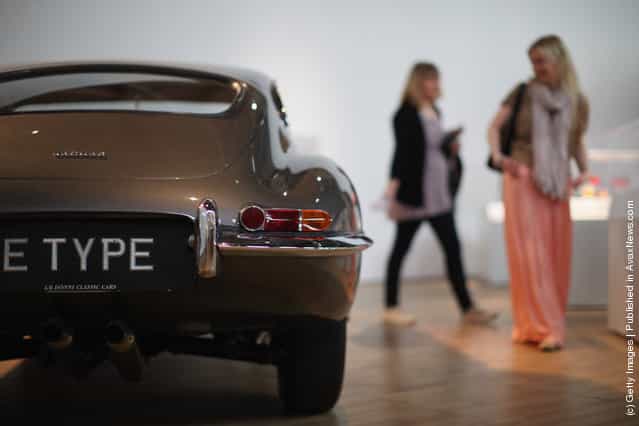 An E-Type Jaguar is display at the Victoria and Albert museums new major exhibition