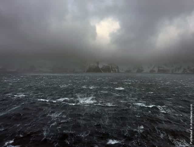 Gale winds blow across the ocean, near Elephant Island