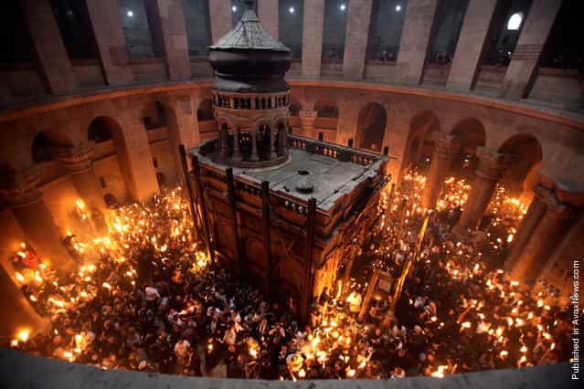The Church of the Holy Sepulcher during the Christian Orthodox Holy Fire ceremony in Jerusalem's Old City
