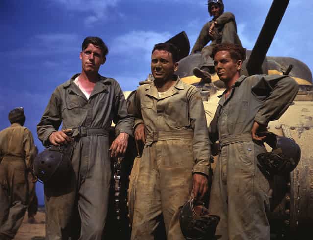 Tank crew standing in front of M-4 tank, Ft. Knox, Kentucky, June, 1942