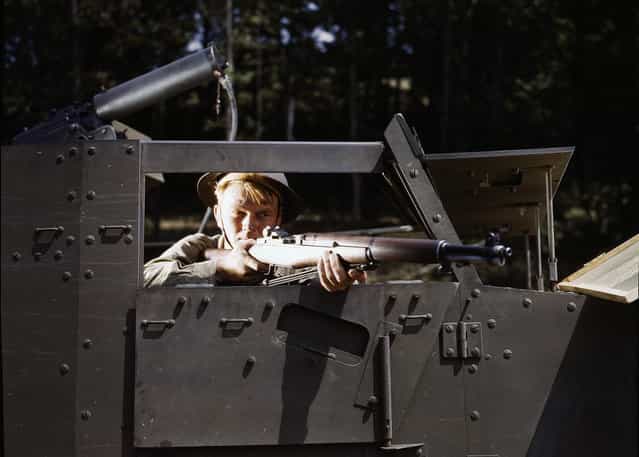 Halftrack infantryman with Garand rifle, at Ft. Knox, Kentucky, in June of 1942