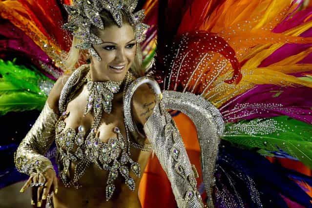 A dancer from the Mocidade samba school performs at the Sambadrome in Rio de Janeiro