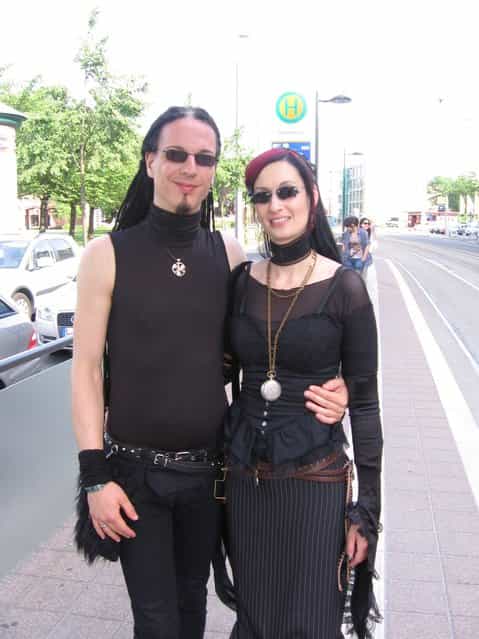 Gothic enthusiasts pose during the annual Wave-Gotik-Treffen music festival on May 26, 2012 in Leipzig, Germany