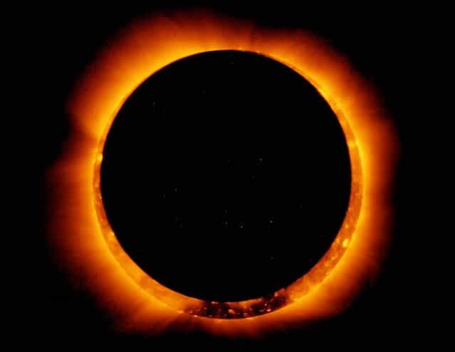 Japans Hinode satellite provided this view of the Ring of Fire eclipse from outer space on May 20, 2012