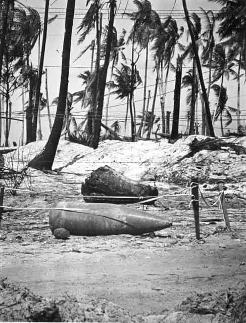 Unexploded 14-inch shell from American battlewagon