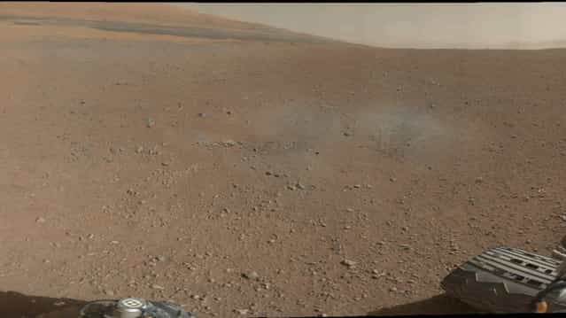 This is a portion of the first color 360-degree panorama from NASA's Curiosity rover, made up of thumbnails, which are small copies of higher-resolution images