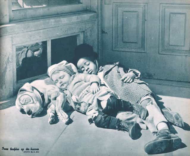 Sleeping children and dog, 1932
