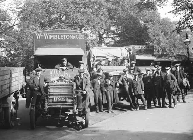 Daimler and Leyland lorries which are being used for deliveries during the railway strike. 3rd October 1919. (Photo by A. R. Coster)