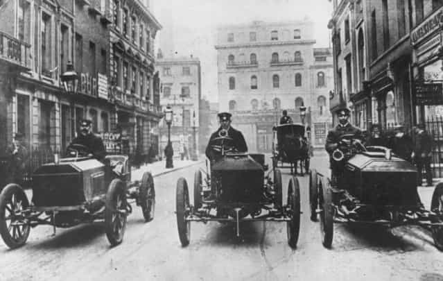 The Napier team for the Gordon Bennett motor car race of 1903 (left to right) Stock, Farrott and Edge.