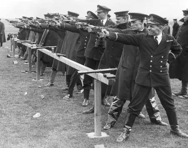 Members of the Nore Command of the Royal Navy taking part in the Nore Command Rifle and Revolver Meeting at Bartons Point Naval Range, Sheerness, Kent, 5th April 1935. (Photo by A. R. Tanner/Fox Photos)