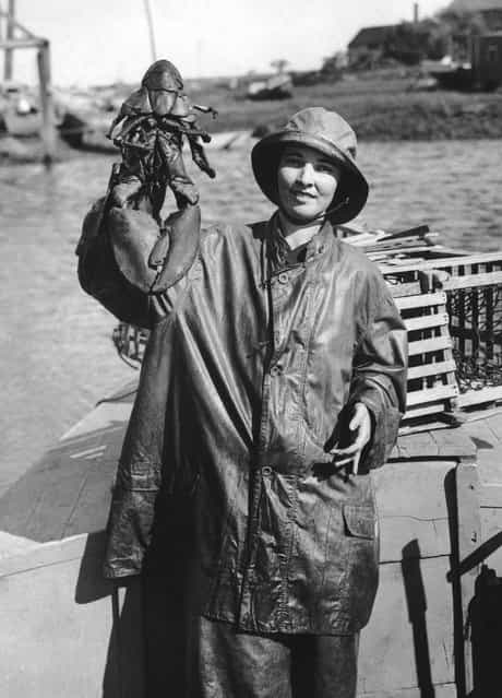 Fisherwoman Storsely Manner of Rye Beach, New Hampshire, who fishes for lobster off the New England coast, supplying many restaurants in New York, circa 1950. (Photo by Hulton Archive)