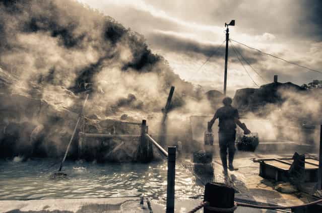 Life in Hell Valley: In Owakudani, Japan, (also called Great Boiling Valley or Hell Valley) eggs are hard-boiled in the hot springs. The boiled eggs turn black and smell slightly sulphuric. Consuming the eggs is said to increase longevity. Eating one is said to add seven years to your life. (Photo by Franjo Selinger/National Geographic Photo Contest