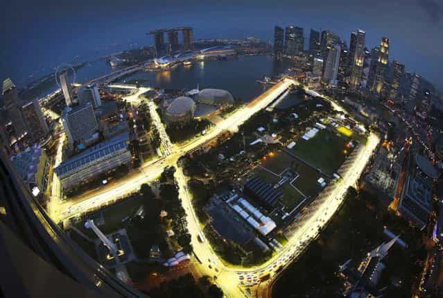 The Singapore Grand Prix's Marina Bay City Circuit as seen a from a hotel suite in The Stamford in Singapore, on September 17, 2012. The Formula One Grand Prix race was scheduled for September 23. (Photo by Wong Maye-E/Associated Press)