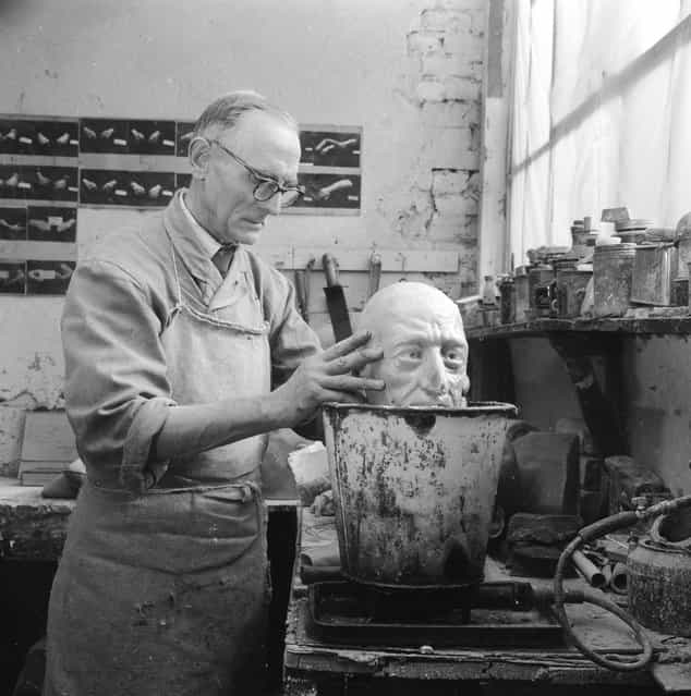 Wax caster, Alec Williams making a model of Ivan The Terrible's head at Gem's (Wax Models) Ltd, in the Portobello Road area of west London. 1st May 1965. (Photo by Chris Ware/Keystone Features)