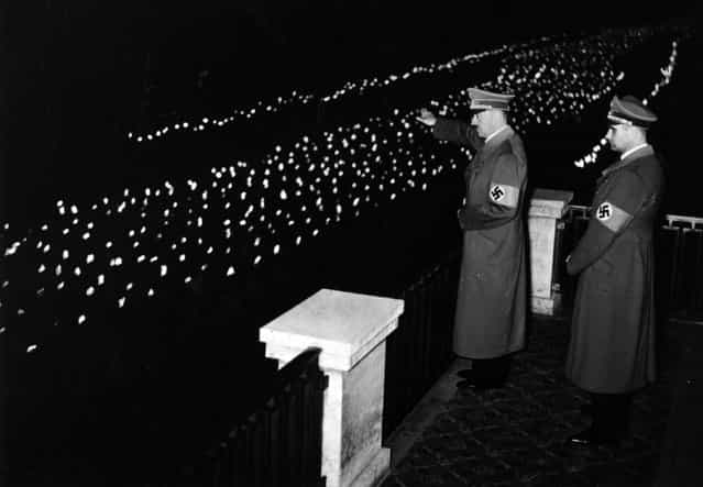 Adolf Hitler, the German dictator, with Rudolf Hess at a Nazi rally, 8th September 1938. (Photo by Central Press)