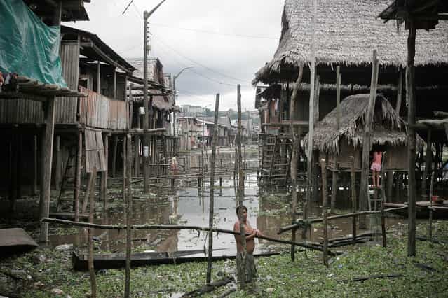 Peru, Iquitos. Belém, a shanty town built on the Amazon River on April 2005. (Photo by Jean-Claude Coutausse)