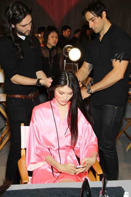 Models prepares backstage at The Victoria's Secret Fashion Show in New York