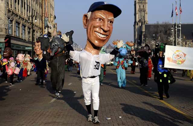 A [big head] of the Detroit Tigers' former manager Sparky Anderson participates in the 86th annual America's Thanksgiving Day Parade in Detroit. (Photo by Elizabeth Conley/The Detroit News)