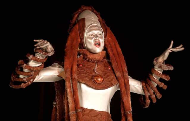 A model presents a dress featuring chocolate, during the chocolate dress fashion show at the first Chocolate Fair presented in Cannes, France, November 23, 2012. (Photo by Lionel Cironneau/Associated Press)